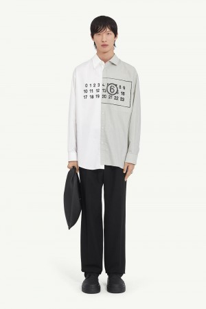 Maison Margiela Asymmetric Cotton Poplin Shirt Vita Grå | SE_MM51414