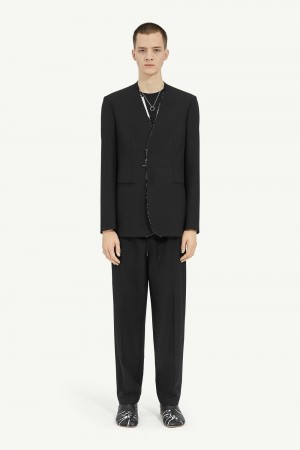 Maison Margiela Collarless Tailoring Wool Suit Jacket Svarta | SE_MM54258