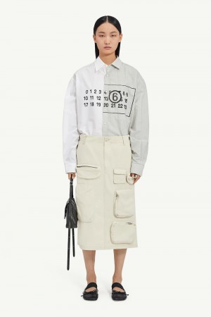 Maison Margiela Cotton Gabardine Midi Skirt Vita | SE_MM96866
