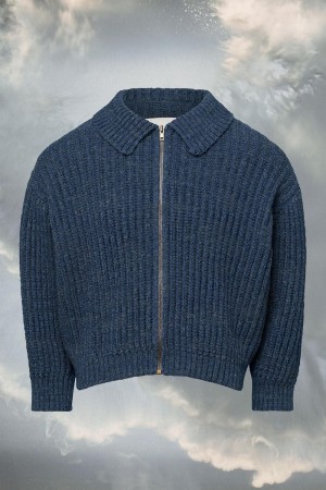 Maison Margiela Distorted Knit Zip Sweater Blå | SE_MM75908