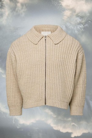 Maison Margiela Distorted Knit Zip Sweater Beige | SE_MM63278