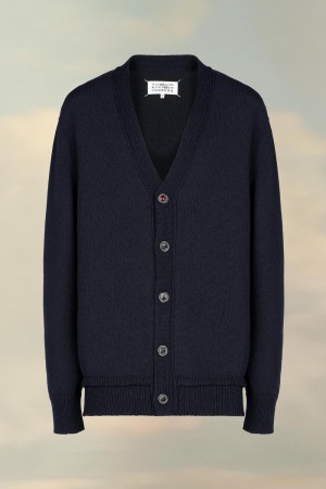 Maison Margiela Elbow Patch Cardigan Marinblå | SE_MM22193