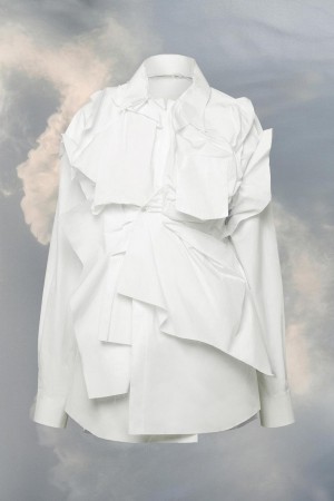 Maison Margiela Frayed Cotton Poplin Shirt Vita | SE_MM61030