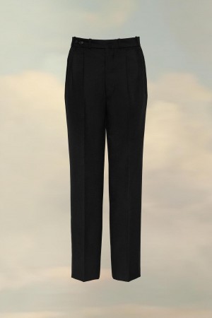 Maison Margiela Herringbone Wool Pleated Trousers Svarta | SE_MM76056
