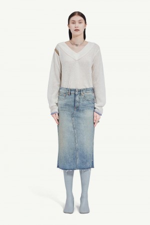 Maison Margiela Mid-length Denim Skirt Blå | SE_MM63229