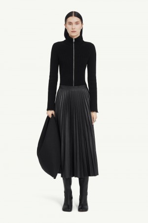 Maison Margiela Pleated Faux Leather Midi Skirt Svarta | SE_MM54399