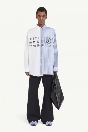 Maison Margiela Spliced Numbers Shirt Vita Blå | SE_MM25365
