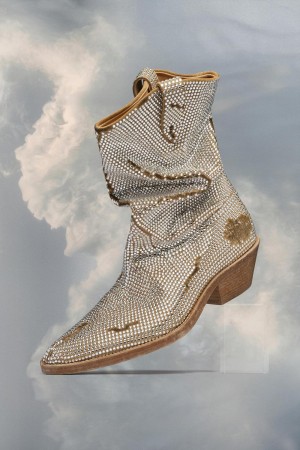 Maison Margiela Tabi Rhinestone Western Boot Silver | SE_MM93004