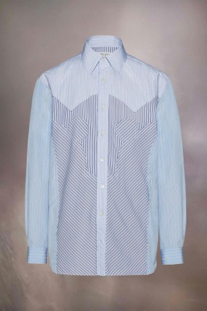 Maison Margiela Yoke Stripe Cotton Shirt Blå | SE_MM42092